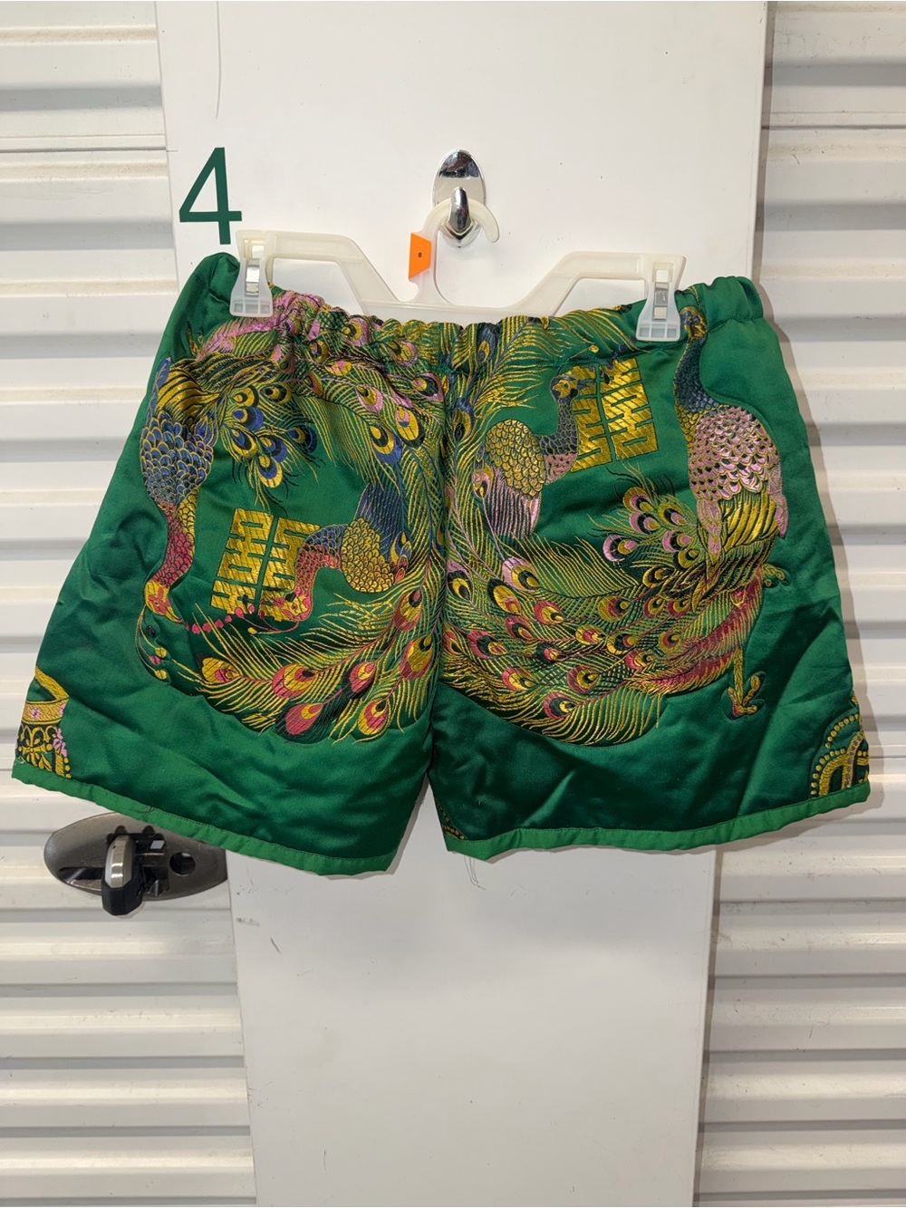 Women’s Green Satin Peacock Print Shorts